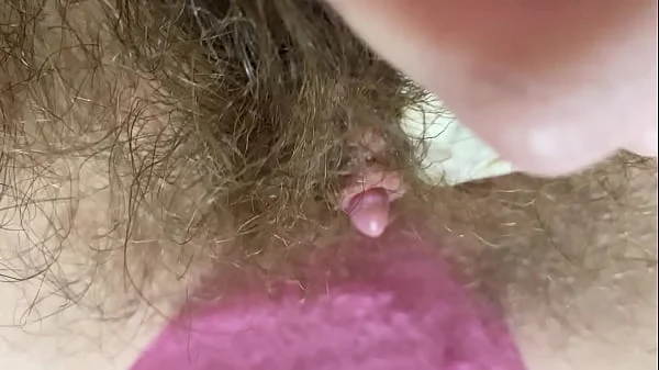 Extreme Closeup Big clit Rubbing orgasm wet hairy pussy