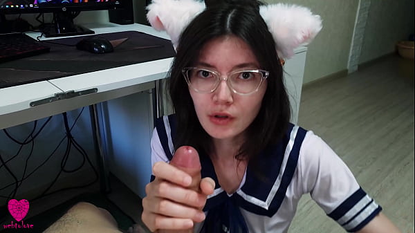 Cute chan with cat ears in a sexy suit was eager to satisfy her hunger with her senpai'_s sperm