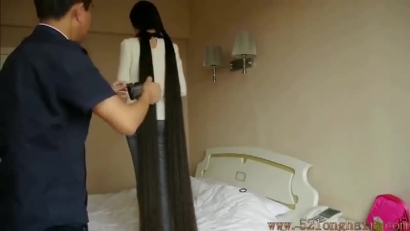 Very long hair girl at hotel room